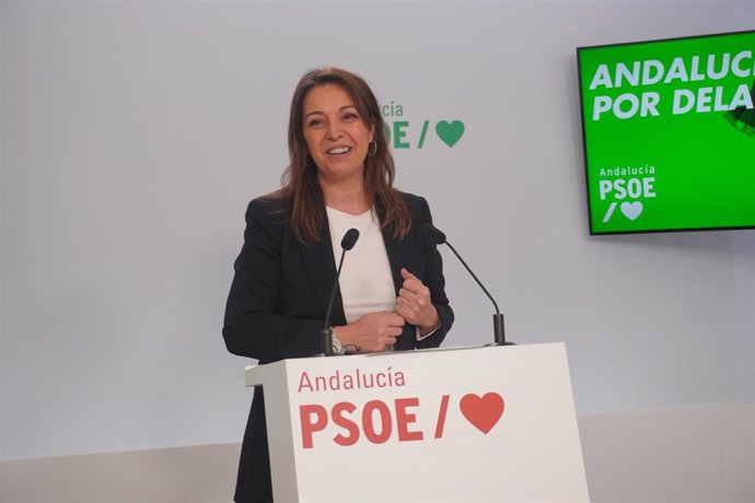 La secretaria de Políticas Migratorias del PSOE-A y diputada autonómica, Isabel Ambrosio, este viernes en rueda de prensa.