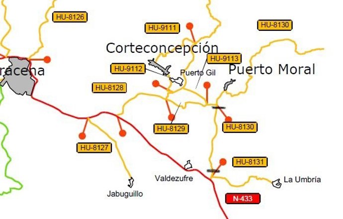 Mapa con el corte de la carretera H-8130.