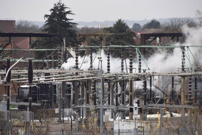 Smoke billows after a fire broke out at the North Hyde Electricity Substation in Hayes, causing the nearby Heathrow Airport to close with thousands of flights affected.