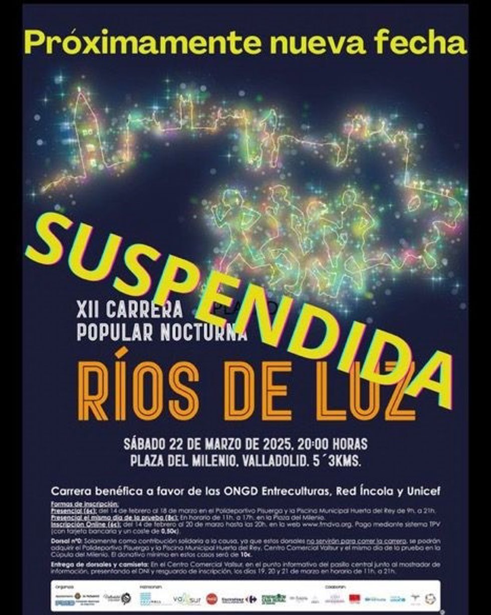 Aplazada la carrera nocturna Ríos de Luz de Valladolid debido al temporal