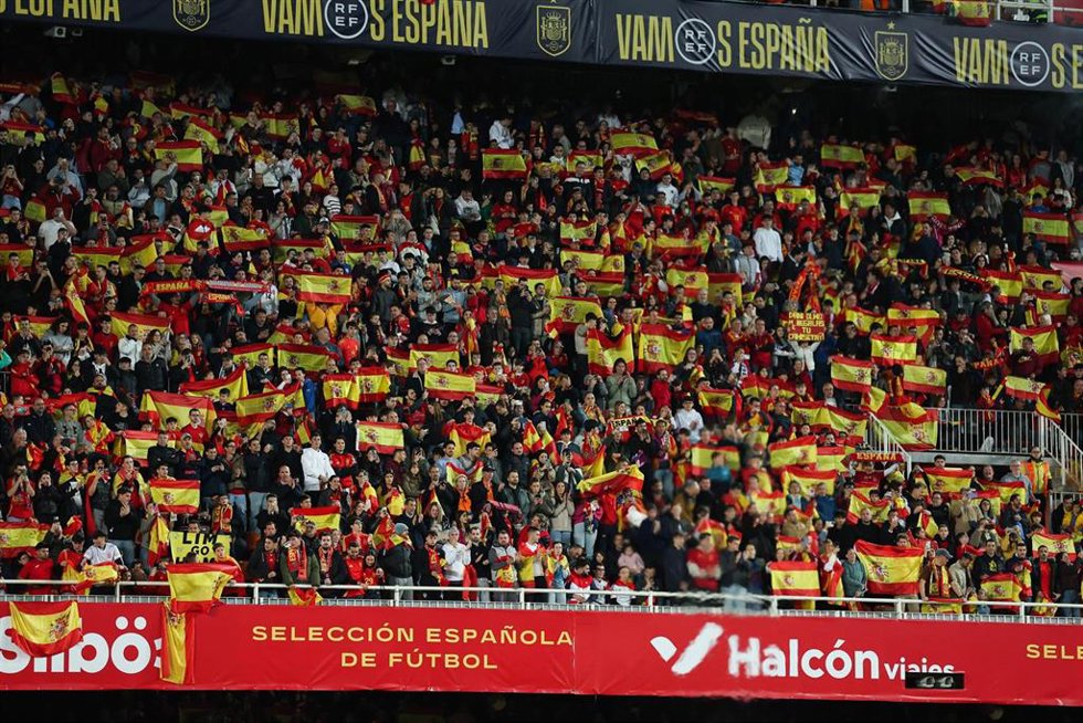 Grada del Mestalla durante los cuartos de final de la UEFA Nations League entre España y Países Bajos
