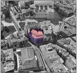 Edificio planteado en la Bajada de la Libertad con calle Echegaray.