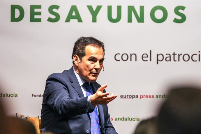 O Ministro da Justia, Administrao Local e Administrao Pública da Andaluzia, José Antonio Nieto, durante o café da manh da Europa Press Andalucía na Fundao Cajasol, em 24 de maro de 2025, em Sevilha (Andaluzia, Espanha). O c