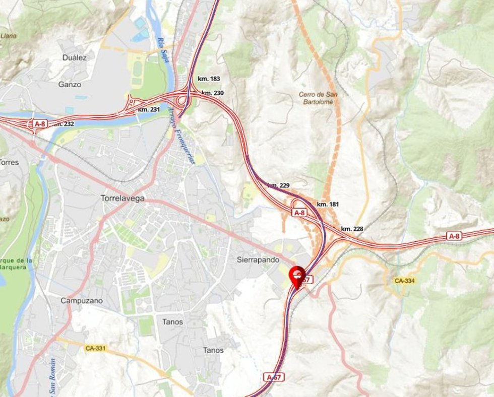 Mapa de la afectación en la autovía