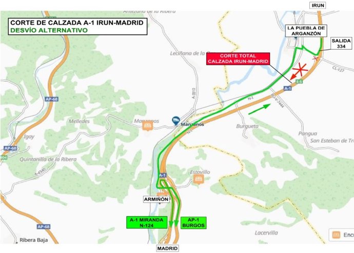 Tramo que se cortará al tráfico en la A-1.