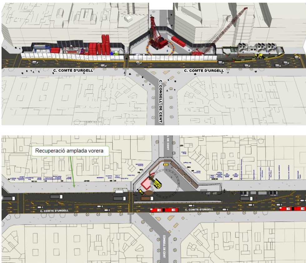 Mapa de las obras de prolongación de la L8 de FGC en Consell de Cent, en Barcelona