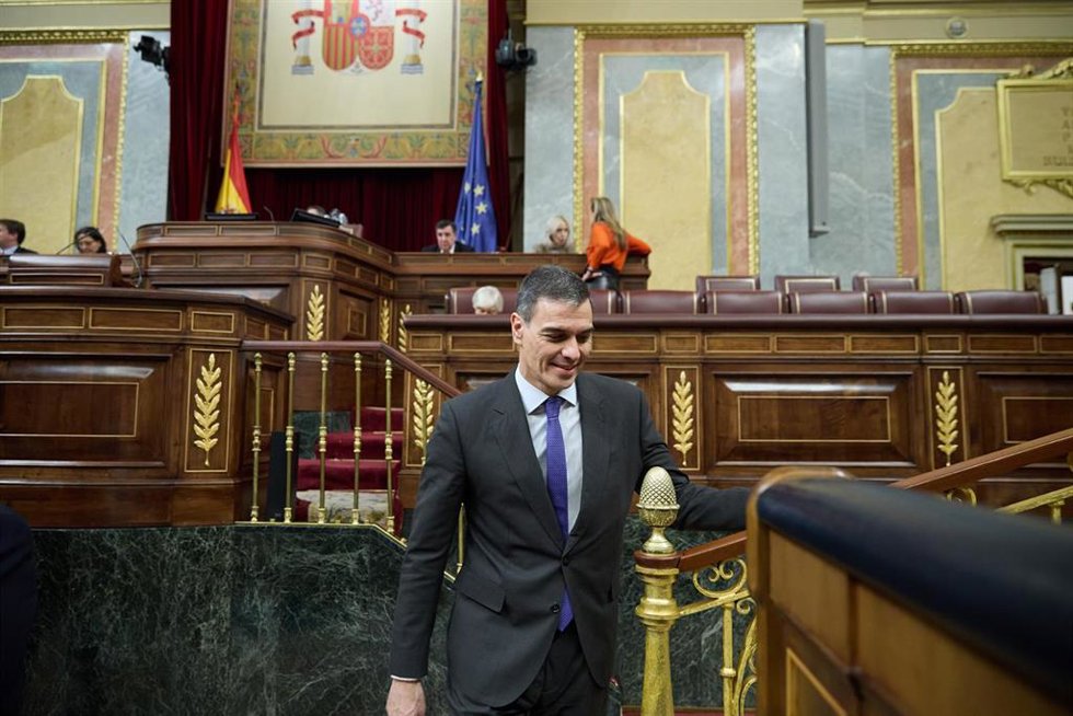 El presidente del Gobierno, Pedro Sánchez, durante una sesión de control al Gobierno en el Congreso de los Diputados, a 26 de febrero de 2025, en Madrid (España).