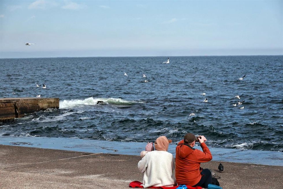 Personas sentadas en una playa de Odesa, Ucrania
