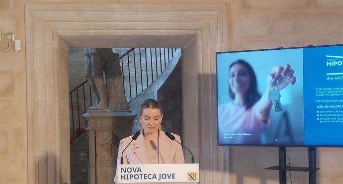 La presidenta del Govern, Marga Prohens, en la presentación del nuevo programa Nueva Hipoteca Joven.