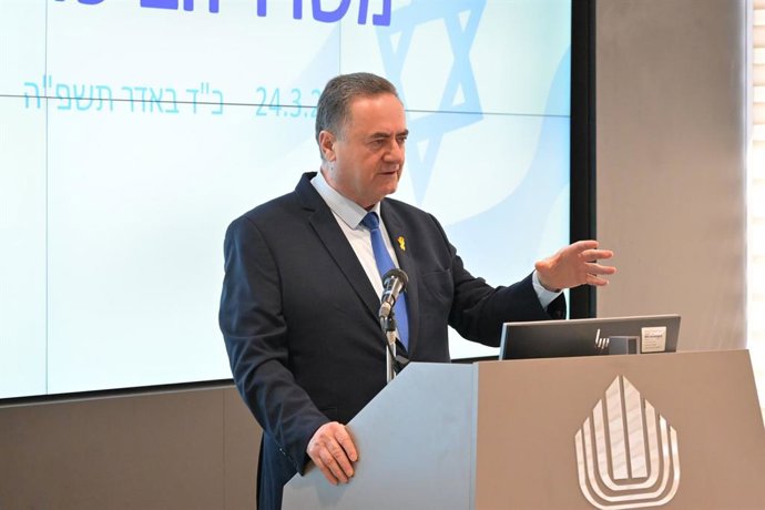 HANDOUT - 24 March 2025, Israel, Tel Aviv: Israeli Defence Minister, Israel Katz speaks during the ceremony to appoint the new director General at the Israeli Ministry of Defence. Photo: -/Israel Ministry of Defense/dpa - ATTENTION: editorial use only and