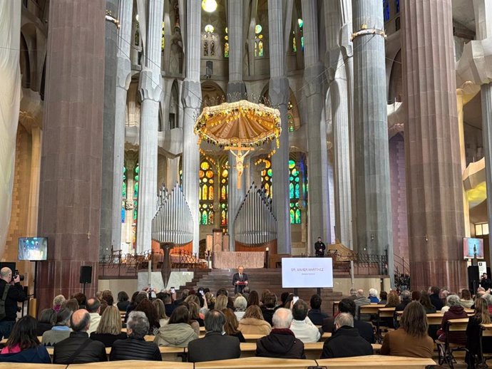 El director general de la Junta Constructora de la Sagrada Familia Xavier Martínez en el acto para presentar la adjudicación de la II convocatoria del Fons d'Acció Social