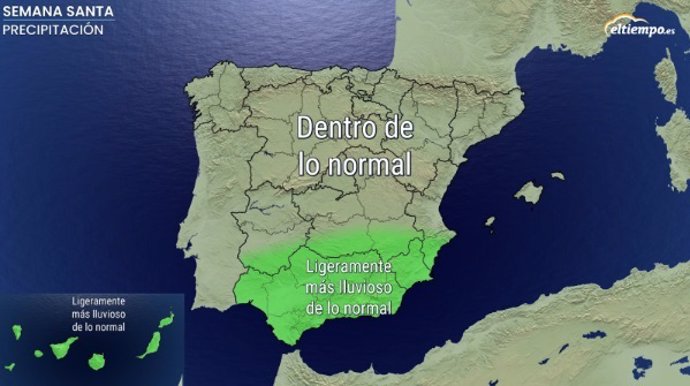 Anomalías de precipitación para el tiempo en Semana Santa.