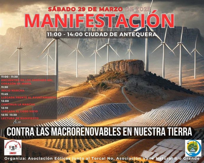 Cartel anunciador de la manifestación del próximo sábado contra las megaplantas de energías renovables