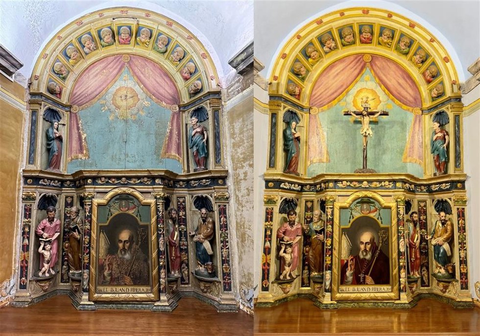 Antes y después del retablo de la capilla.