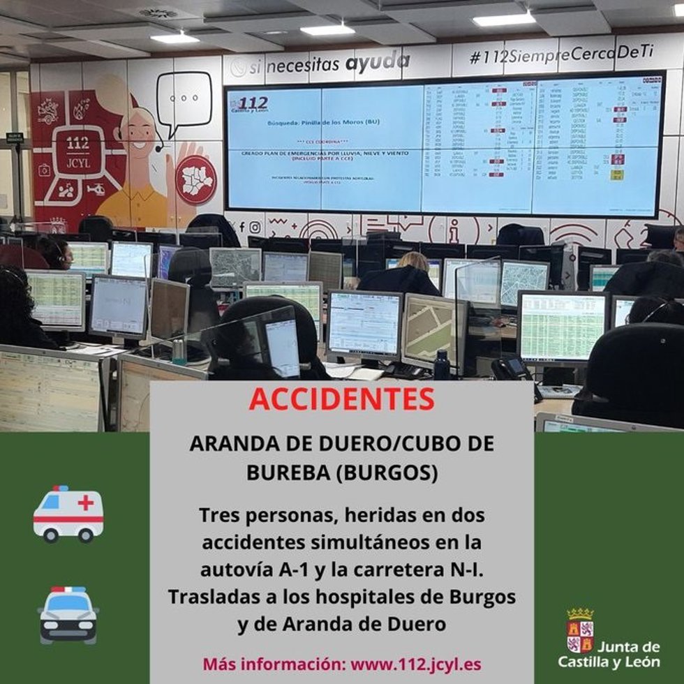 Gráfico elaborado por el 112 con datos de los dos accidentes registrados esta noche en la provincia de Burgos