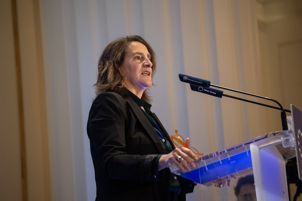 La vicepresidenta ejecutiva de la Comisión Europea para una Transición Limpia, Justa y Competitiva, Teresa Ribera, protagoniza un desayuno informativo organizado por Fórum Europa, en el Hotel Four Seasons de Madrid, a 28 de marzo de 2025, en Madrid 