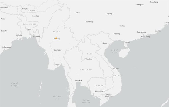 Localização do epicentro do terremoto de magnitude 7,7 em Burma.