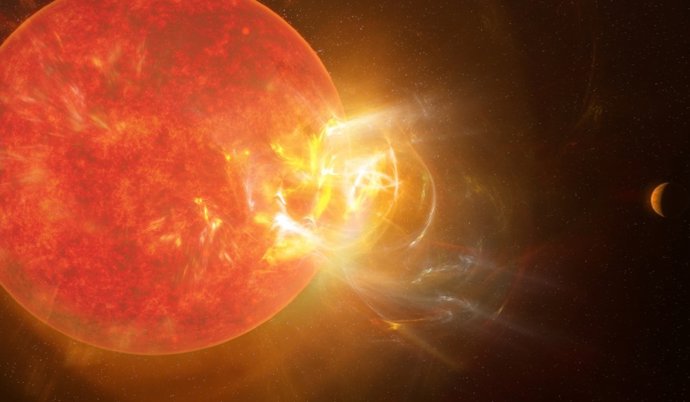 Conceito artístico de uma explosão estelar da Proxima Centauri.