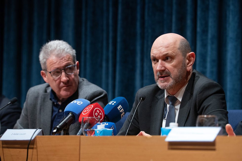 El presidente de la RFEF Rafael Louzán en su comparecencia en el Observatorio del Deporte Femenino en la URJC de Madrid