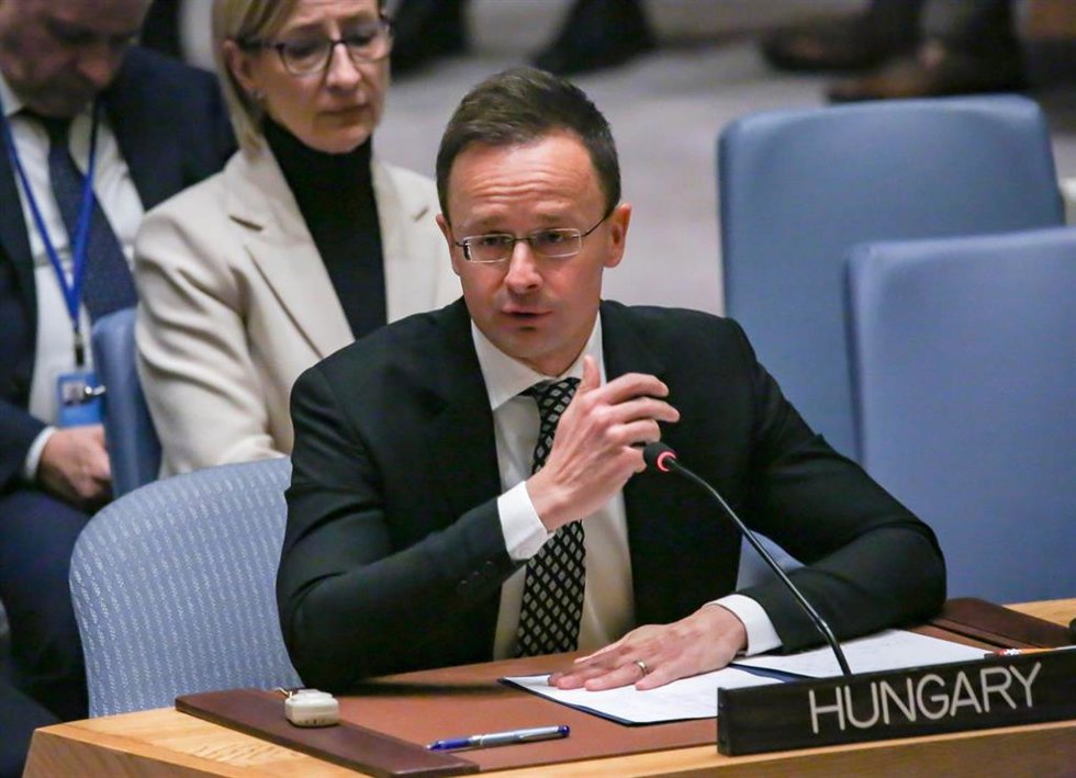 Archivo - Peters Szijjarto, ministro de Exteriores de Hungría, interviene en el Consejo de Seguridad de la ONU