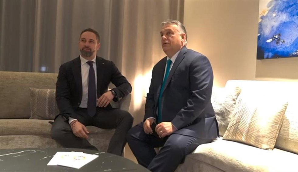 Archivo - El líder de Vox, Santiago Abascal, en una reunión con el primer ministro de Hungría, Viktor Orbán,.