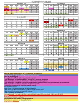 Educación publica el calendario del curso escolar 2025-2026