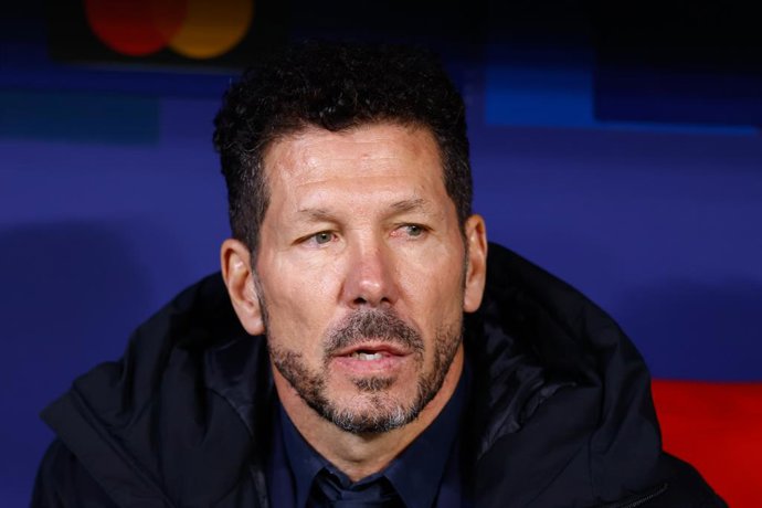 Diego Pablo Simeone, head coach of Atletico de Madrid, looks on during the UEFA Champions League 2024/25  League Round of 16 Second Leg match between Atletico de Madrid and Real Madrid CF, at Riyadh Air Metropolitano stadium on March 12, 2025, in Madrid, 