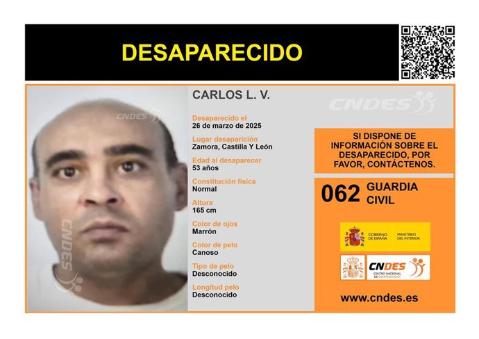 Cartel de búsqueda del varón de 53 años desaparecido en Arquilinos (Zamora).