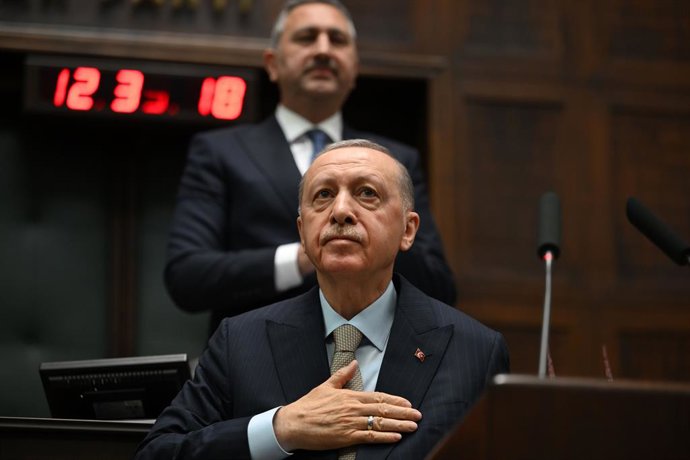 26 de março de 2025, Ancara, Turquia: O presidente turco Recep Tayyip Erdogan discursa na reunião do grupo parlamentar do Partido da Justiça e Desenvolvimento (AKP), em Ancara, em 26 de março de 2025.