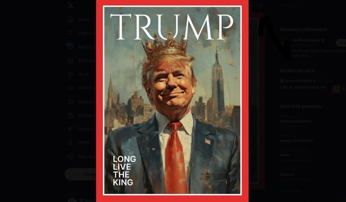 O presidente dos EUA, Donald Trump, retratado como um monarca em uma capa de revista falsa publicada pela Casa Branca nas mídias sociais.