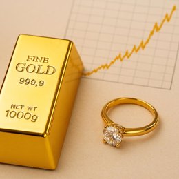 El oro amarillo y los anillos de compromiso en sus máximos