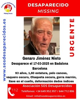 Busca por um homem de 93 anos desaparecido em Badalona (Barcelona)