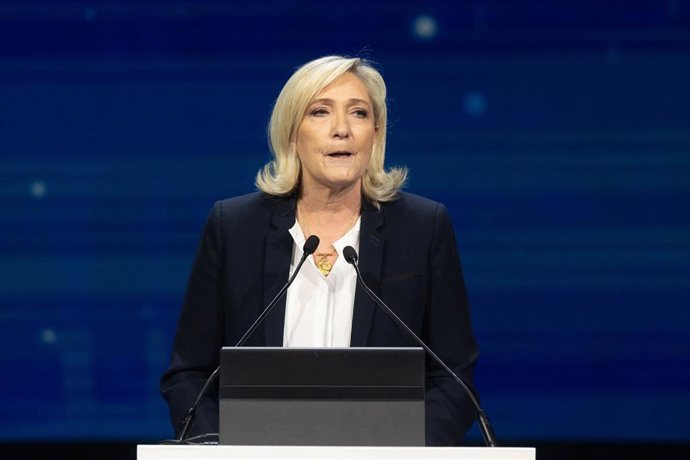 Archivo - La líder de Agrupación Nacional, Marine Le Pen, interviene durante la cumbre ‘Patriots’, en Hotel Marriott Auditorium, a 8 de febrero de 2025, en Madrid (España).
