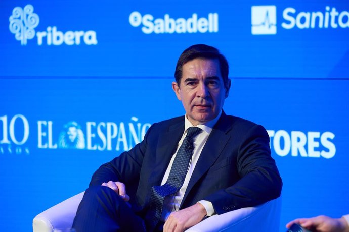 El presidente del BBVA, Carlos Torres, durante la V edición del foro económico español ‘Wake Up, Spain!’, en Casa de América, a 1 de abril de 2025, en Madrid (España).