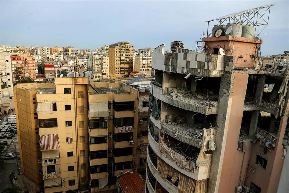 Daños en un edificio en la capital de Líbano, Beirut, tras un bombardeo ejecutado por el Ejército de Israel