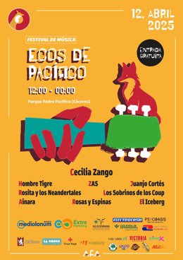 Cartel del I Festival Ecos del Pacífico, que se celebra en Cáceres el 12 de abril