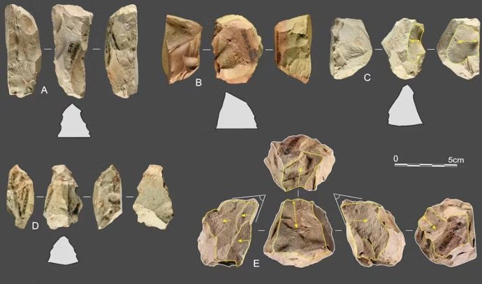 Exemplos de ferramentas de pedra esculpidas com a tecnologia Quina