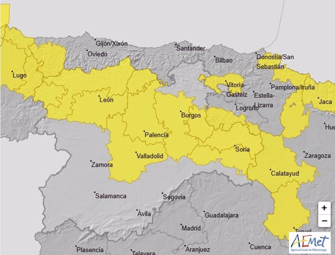 Provincias de Castilla y León en riesgo por lluvias y tormentas el 2 de abril de 2025.