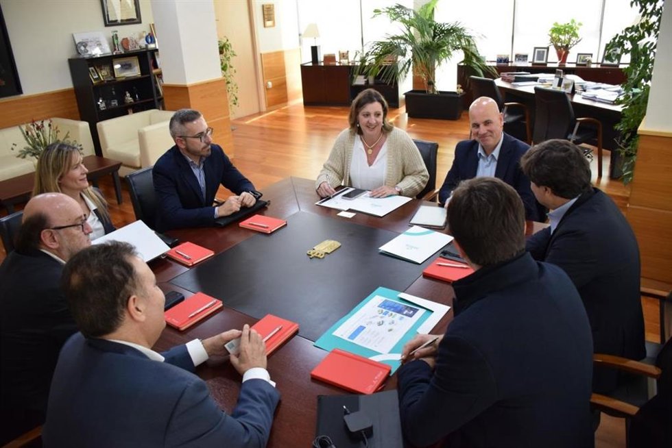 La consejera de Economía, Empresas y Empleo, Patricia Franco, en la reunión con responsables de Holcim, IGNIS P2X y Exolum.