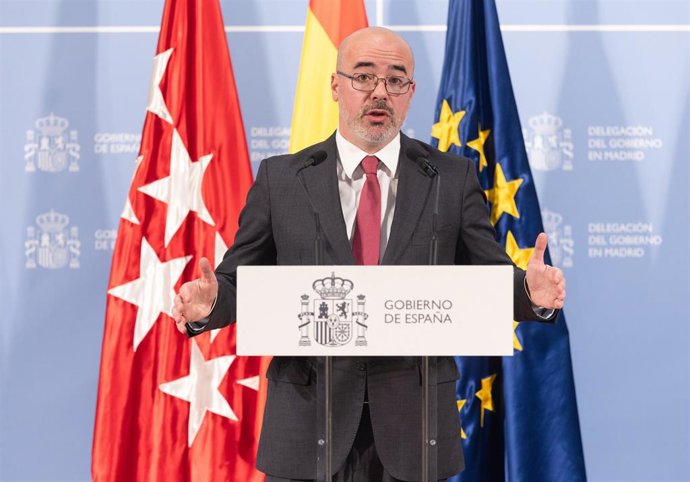 El delegado del Gobierno en Madrid, Francisco Martín, ofrece una rueda de prensa, en la Delegación del Gobierno, a 2 de abril de 2025, en Madrid (España). 