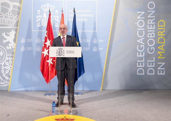 El delegado del Gobierno en Madrid, Francisco Martín, ofrece una rueda de prensa, en la Delegación del Gobierno, a 2 de abril de 2025, en Madrid (España). 