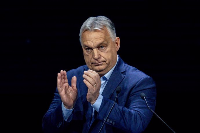 Archivo - El primer ministro de Hungría, Viktor Orban, durante la cumbre ‘Patriots’, en Hotel Marriott Auditorium, a 8 de febrero de 2025, en Madrid (España). Vox ha organizado en Madrid una cumbre de ‘Patriots’, formación que integra a los partidos polít