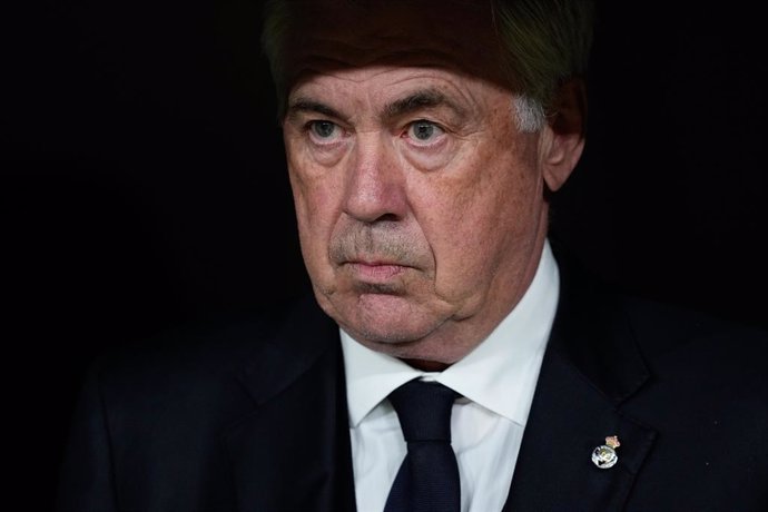 Carlo Ancelotti, head coach of Real Madrid, looks on during the Spanish Cup, Copa del Rey, football match Semifinal Second Leg played between Real Madrid and Real Sociedad at Santiago Bernabeu stadium on April 01, 2025, in Madrid, Spain.