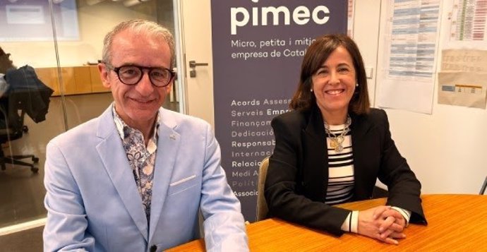 El secretari general de Pimec, Josep Ginesta, i la directora de l'Àrea de Treball, Sílvia Miró