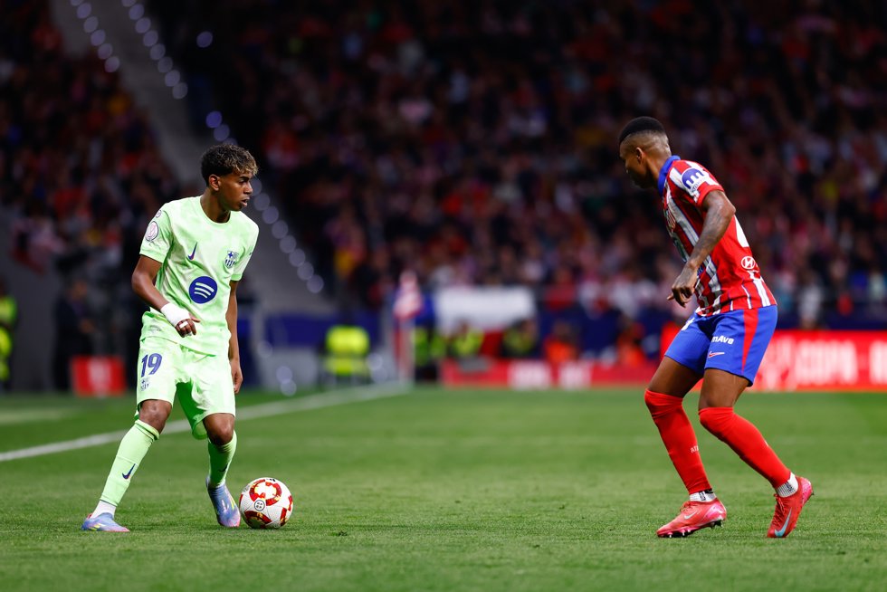 Lamine Yamal of FC Barcelona in action during the Spanish Cup, Copa del Rey, football match Semifinal Second Leg played between Atletico de Madrid and FC Barcelona at Riyadh Air Metropolitano on April 02, 2025, in Madrid, Spain.