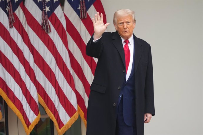 April 2, 2025, Washington, District Of Columbia, USA: United States President Donald J Trump acknowledges the applause after concluding his remarks during a 'Make America Wealthy Again' event in the Rose Garden of the White House in Washington, DC on Wedn