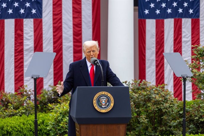 WASHINGTON, April 2, 2025  -- U.S. President Donald Trump delivers remarks on "reciprocal tariffs" at the Rose Garden of the White House in Washington, D.C., the United States, on April 2, 2025. Amid widespread opposition, U.S. President Donald Trump on W