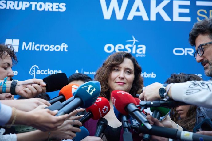 La presidenta de la Comunidad de Madrid, Isabel Díaz Ayuso, durante la V edición del foro económico español ‘Wake Up, Spain!’, en Casa de América