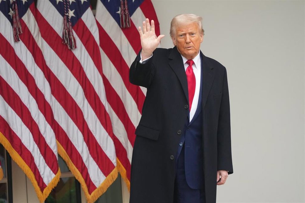 April 2, 2025, Washington, District Of Columbia, USA: United States President Donald J Trump acknowledges the applause after concluding his remarks during a 'Make America Wealthy Again' event in the Rose Garden of the White House in Washington, DC on We