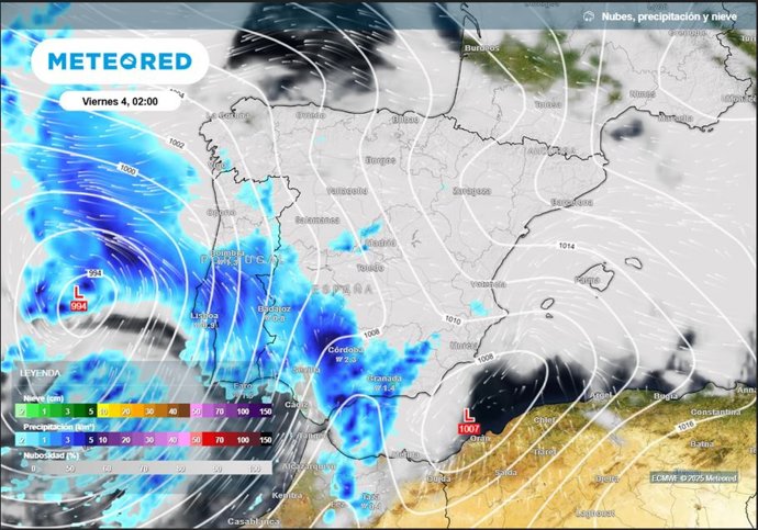 Las precipitaciones empezarán a aparecer desde la noche por el sur y suroeste de la Península.